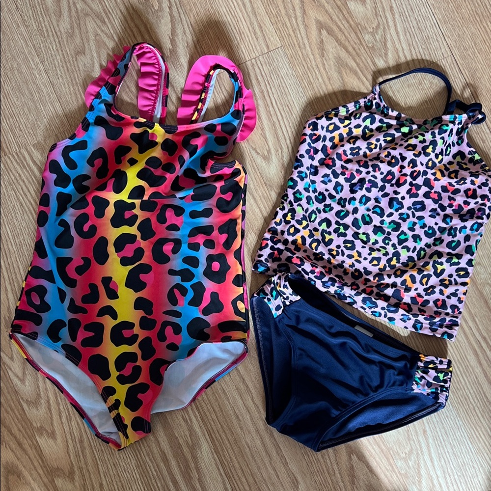 Colorful Leopard Print Swimsuit Set Girls Size 7/8
